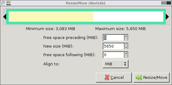 Resize/Move window with the partition taking up all of the space