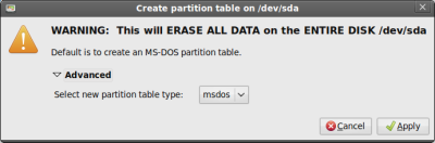 Create partition table